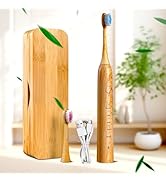 Sonic Electric Bamboo Toothbrush for Adults -Includes 2 Bamboo Heads with Castor Oil Bristles - 5...