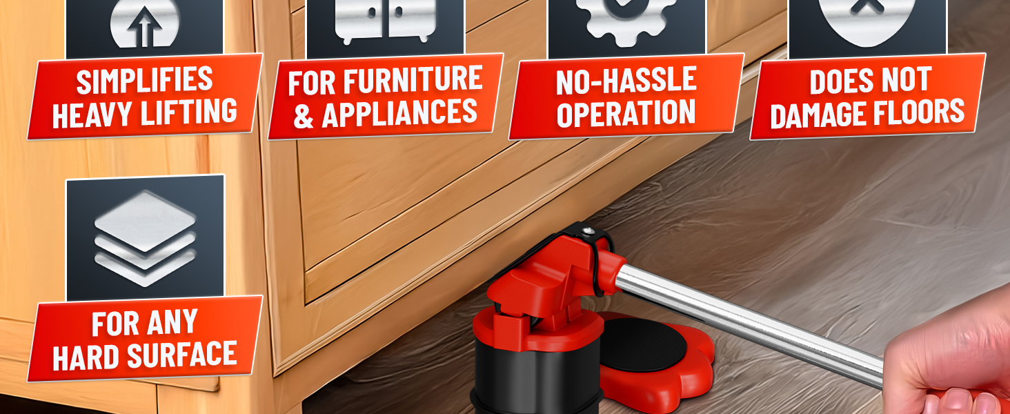 appliance lifter tool with red furniture rollers sliders gliders for heavy load easy moving