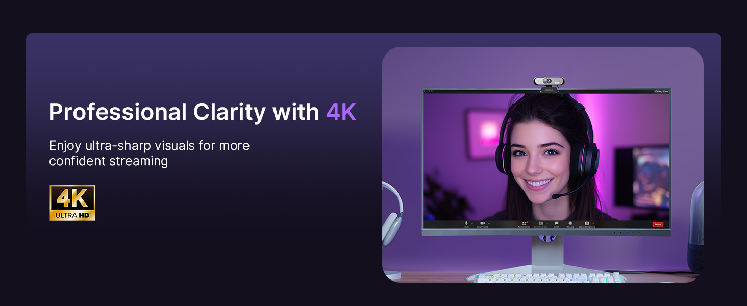 A content creator confidently streams in UHD using this webcam.