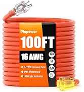 100 FT Outdoor Extension Cord Waterproof, 16/3 Gauge Heavy Duty 3 Prong Power Cord with Lighted I...