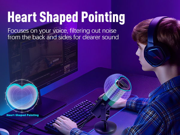 Text reads 'Heart Shaped Pointing'. Artistic blue-tinted image with circular light effects or bubbles.