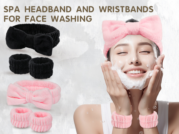spa headband and wristbands for face washing