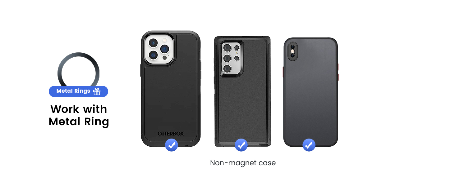 Work with Non-Magsafe Phones and Cases Included Metal Rings Car Phone Mount