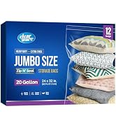 12 Count - Large Plastic Bags With Zipper Top, 20 Gallon Size 24" x 32", Extra Large Storage Bags...