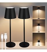 Black Cordless Table Lamp Set of 2 - 8-20 Inches Adjustable Height, 5000mAh Rechargeable Battery ...