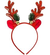 Mdscve Christmas Headbands for Women Deer Antlers Hair Accessories Cute Elk Hair Band with Red Gl...