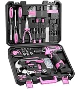 PULITUO Drill Set, 148-Piece Home Tool Set with 12V Pink Cordless Drill, Hand Tool Kits, and Tool...