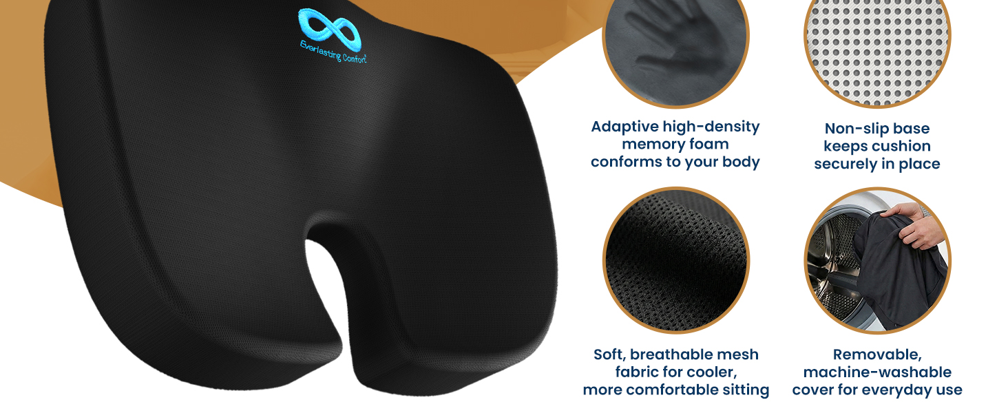 Memory Foam Seat Cushion Office Chair Car Ergonomic Accessories Tailbone Pain Relief Sciatica