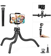 USKEYVISION Flexible Phone Camera Tripod Stand, with Smartphone Clip and Action Camera Adapter, P...