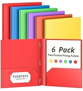 FUCDTEFC 2 Pocket Folder with Prong, 6 Pack Plastic Folders with Pockets, File Folders with Faste...