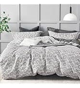 LEMIROE Vintage 100% Cotton Duvet Cover Queen Size,Grey &amp; Taupe Paisley Floral Patterns on Grey, ...