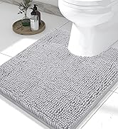 smiry Chenille U-Shaped Toilet Bathroom Rugs, Soft Absorbent Non-Slip Contoured Rugs, Machine Was...