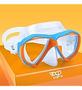 Kids Snorkel Diving Mask 180° Anti-Fog Child Swim Mask, Tempered Glass Swim Goggles with Nose Cov...