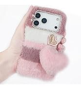 Losin Compatible with iPhone 17 Pro Max Plush Furry Case with Bling Diamond Camera Protection Wom...