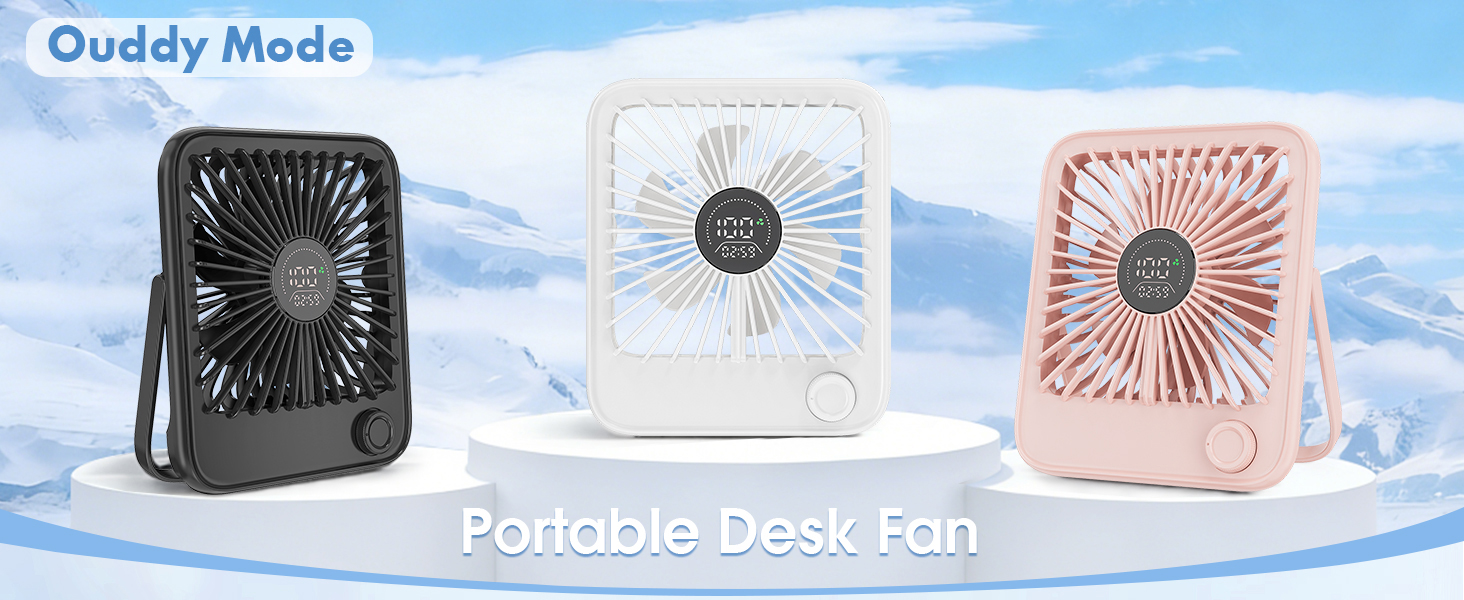 white portable desk fan
