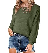 Dokotoo Womens Ribbed Knit Textured Drop Shoulder Long Sleeve Crew Neck Pullover Sweaters