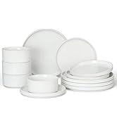E-far 12-Piece Plates and Bowls Sets, Stoneware Dinnerware Dishes Sets for 4, Kitchen Modern Dini...