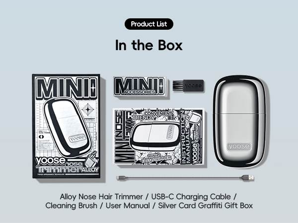 nose hair trimmer with type-c charging cable, clean brush, and user manual
