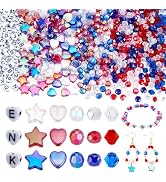 PH PandaHall 1120pcs 4th of July Beads, 6mm Faceted Acrylic Beads Red White Blue Patriotic Bead 8...