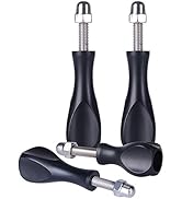 Four black plastic fishing rod handles with ergonomic grips and metal threaded stems. The handles have a curved design for comfort and control.