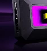 Computer tower case with purple LED lighting accent, showing interior components against dark background.