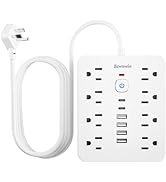 Bawmwim Surge Protector Power Strip - 8 Outlets(1250W/10A) 4 USB A(2 USB C, 10FT Flat Plug Extens...