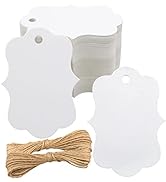 joycraft 100Pcs White Paper Tags, 2.7x2 inch Blank Gift Tags with String, Scalloped Price Tags, B...