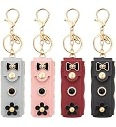 4 Pcs Lipstick Holder Keychain Black Flower Bow Pearl PU Leather Chapstick Case Keychain Lip Balm...