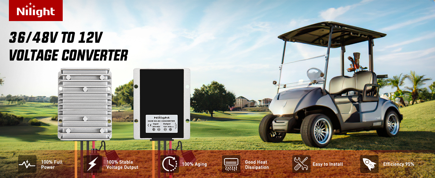 Nilight 360W 48V 36V to 12V 30A DC Converter Regulator Reducer with Fuse 