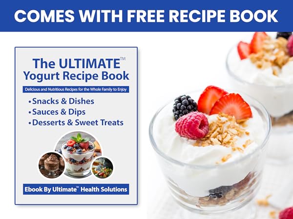 Comes with a free recipe book with snacks and dishes, sauces and dips and deserts and sweet treats!