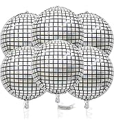 PartyWoo Silver Balloons, 6 pcs Disco Silver Foil Balloons, 22 inch Giant 4D Foil Balloons and Ri...