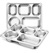 HaWare Toddler Stainless Steel Divided Plates Tray with 5-Compartment, Kids Adults Control Dinner...