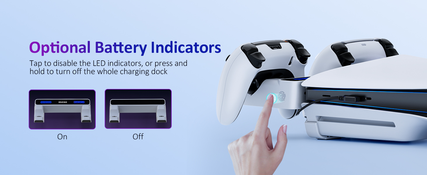 Pressing the button next to the charging dock allows you to adjust the LED lights