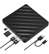 5 in 1 External Bluray Drive, USB 3.0 Type-C Slim Optical External Bluray DVD Burner with SD/TF C...