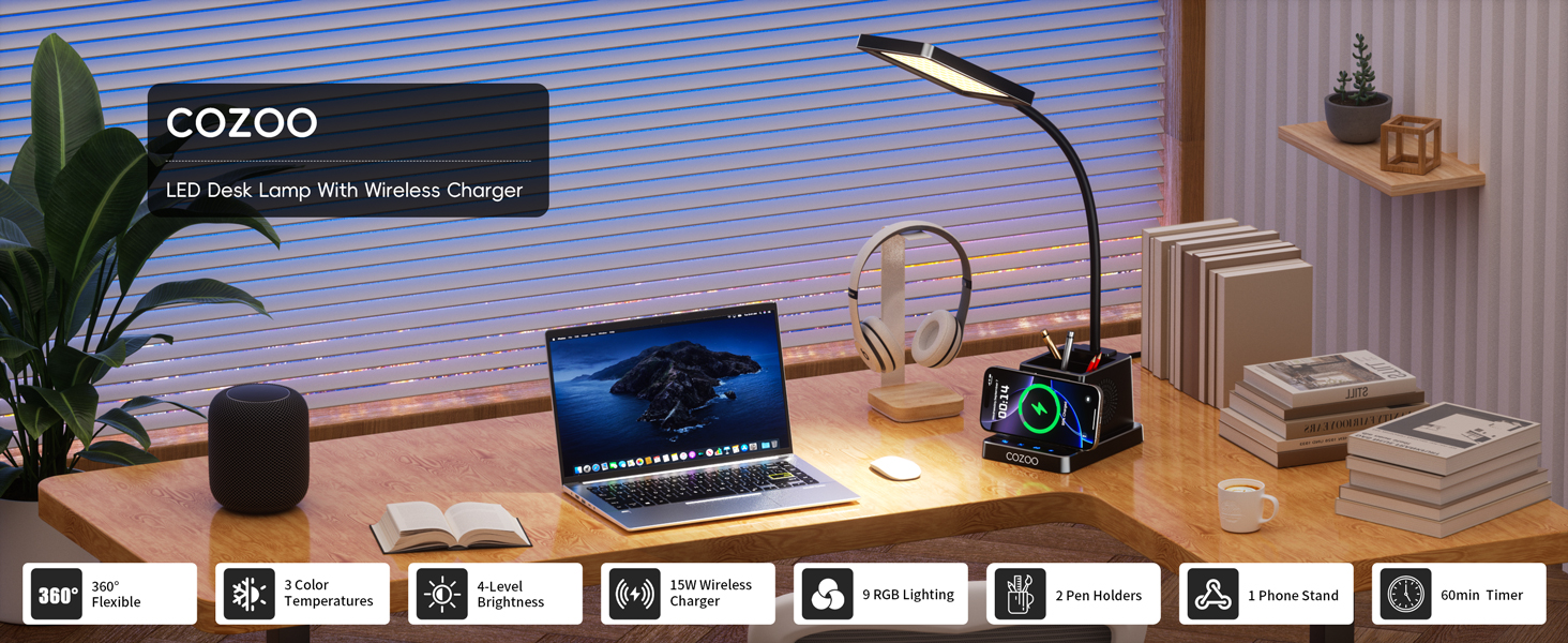 Desk Lamp with Wireless Charger Home Office