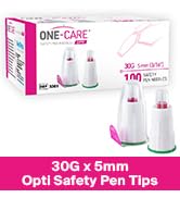 ONE-CARE Opti Safety Pen Tips 30G x 5 mm - Extra-Thin Wall Technology, Universal Fit Design - Box...