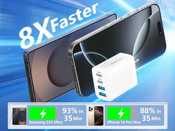 2Pack 60W 4Port USB C Wall Charger Block Dual PD&QC Power Type C Fast Charging Adapter USB-A Char