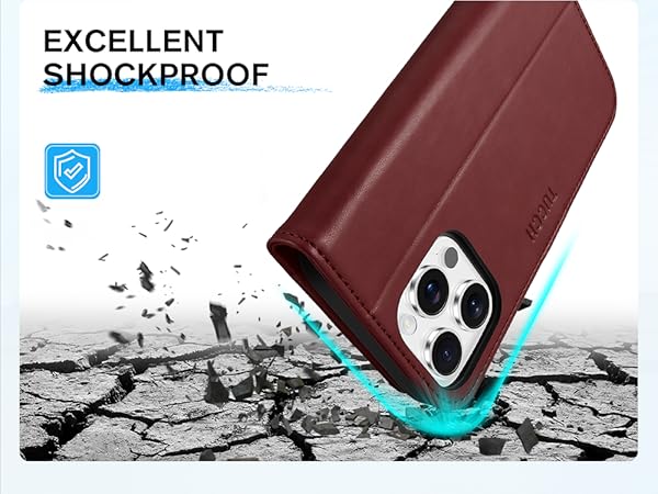 TUCCH Case Wallet for iPhone 16, [TPU Shockproof Shell], Kickstand PU Leather Stand Protective Cover