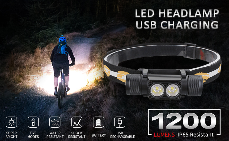 1200 lumens rechargeable headlamp