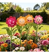 4 Pack BobbleHead Emoji Wind Spinners Sunflower Pinwheels - Garden Decor, Pathway, Lawn, Yard Win...