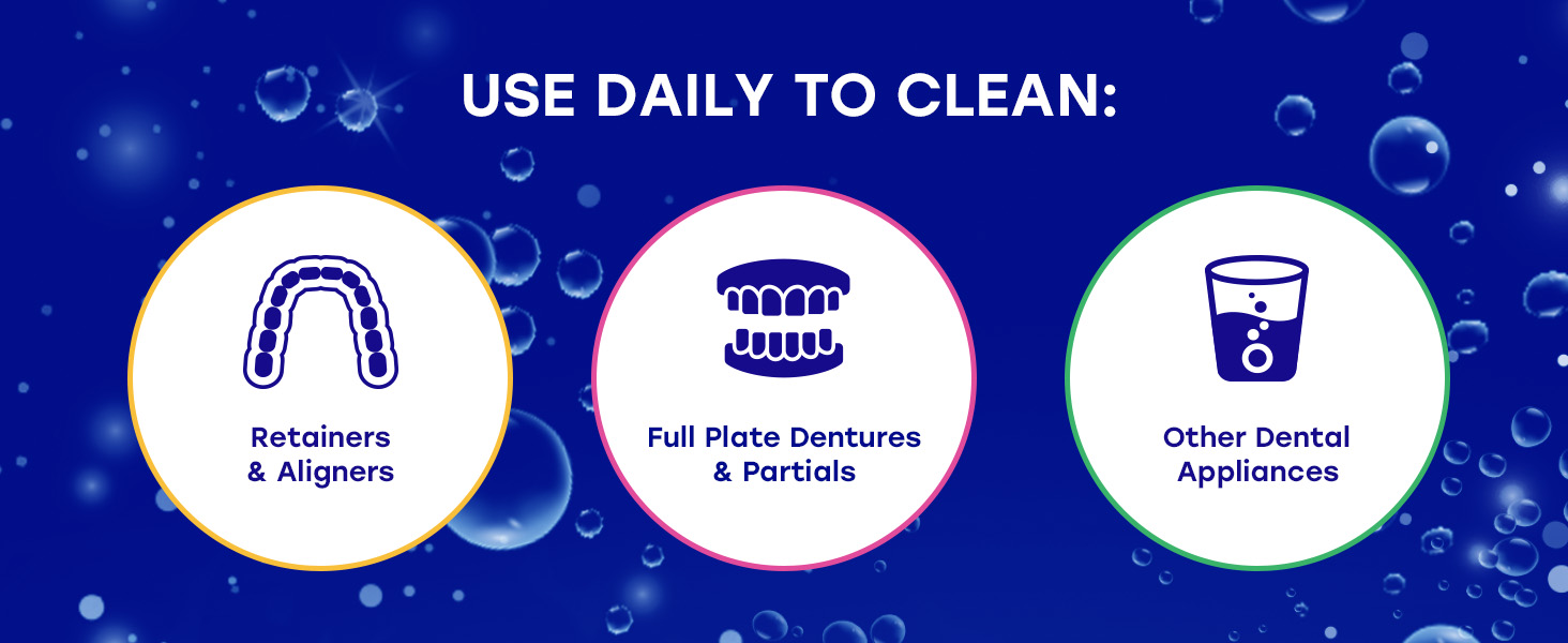 use daily to clean Retainer, aligners, dentures, partials, other dental appliances