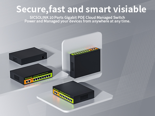 Secure,fast and smart visiable SICSOLINK 10 Ports Gigabit POE Cloud Managed Switch