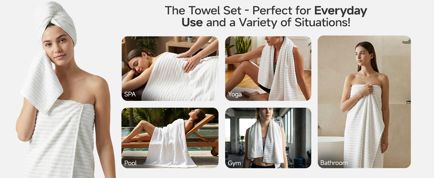 Large White Bath Towel Set of 2