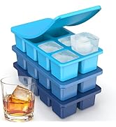 Large Silicone Ice Cube Trays with Lids, ZDPMK 3 Pack Large Ice Cube Molds for Whiskey, Easy-Rele...