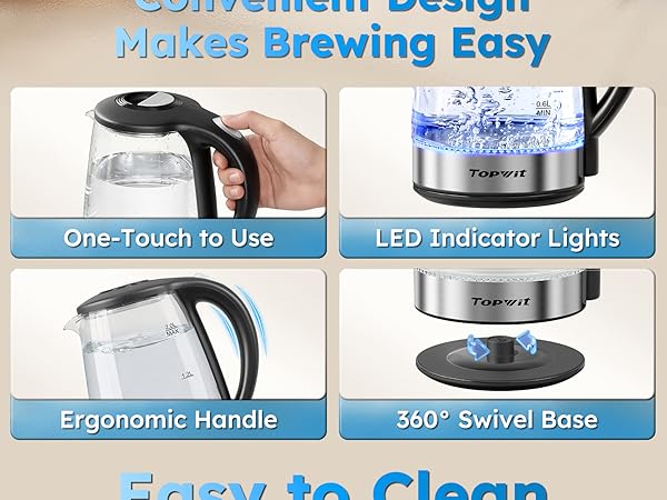 Convenient Design One-Touch to Use LED Indicator Lights Ergonomic Handle 360° Swivel Base