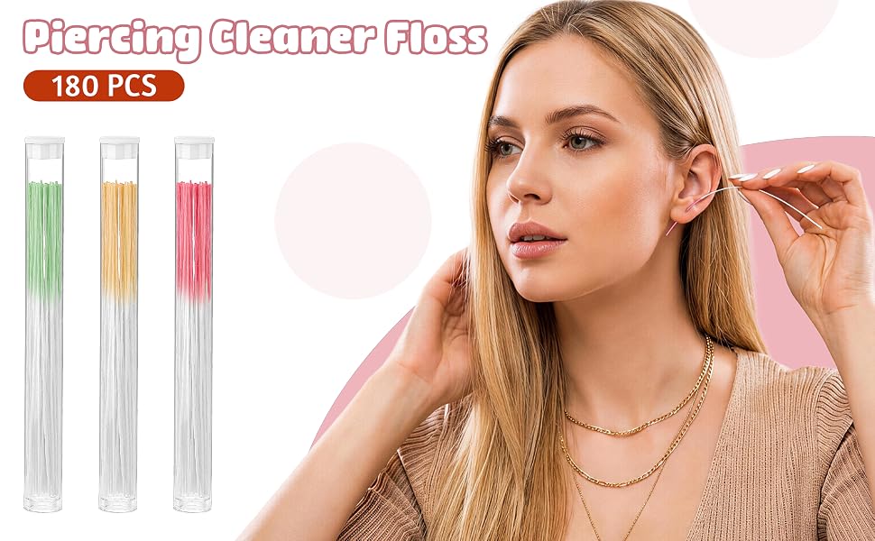 180pcs piercing cleaner floss, sterile aftercare swabs for nose, ear, cartilage and body piercings.