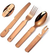 A · HOUSEWARE Copper Outdoor Military Flatware Set Travel Portable Foldable Western Food Knife Fo...
