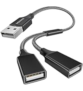 MOGOOD USB Splitter Cable USB y Splitter Adapter Dual USB 2.0 Power Cord Extension for Charging/D...