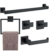 5 Pieces Bathroom Hardware Accessories Set Matte Black, 24Inch Bathroom Towel Rack Set SUS304 Sta...