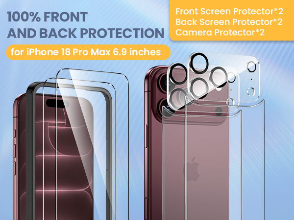 Maxdara for iPhone 18 Pro Max Back Screen Protector &amp;amp; Front Screen Protector Camera Protector